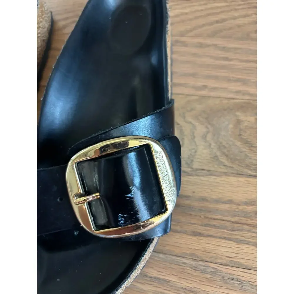 Birkenstock Madrid Big Buckle Sandals Black Leather Slip On Slide Women's Size 7